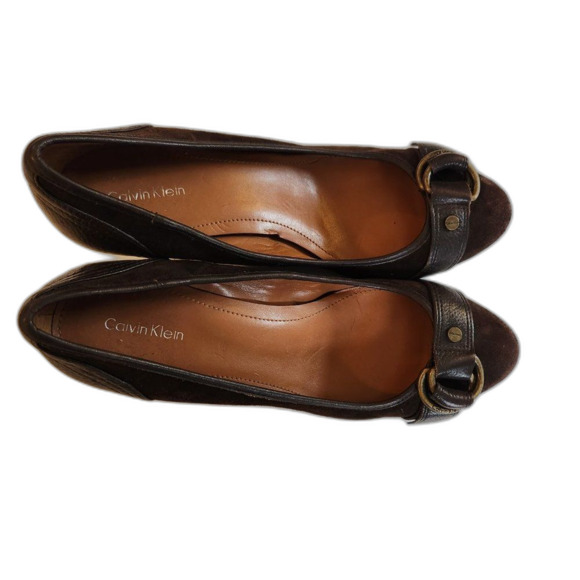 Calvin Klein brown suede wedge mule heels, size 9 - Picture 5 of 8